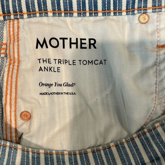 Mother Jeans The Triple Tomcat Ankle Striped Blue and White Orange Yo Glad Sz 28 - Picture 10 of 14